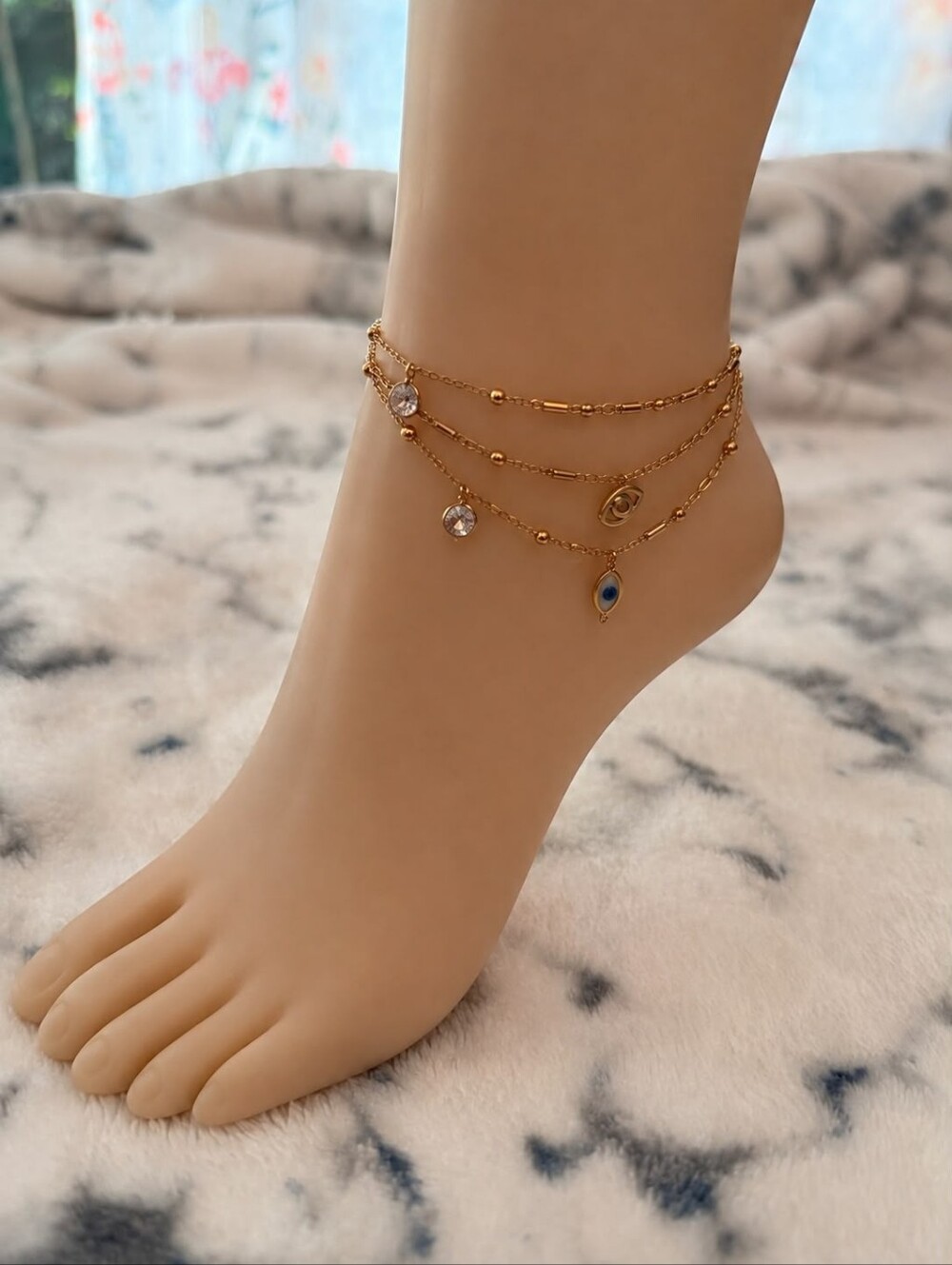 Gold Layered Evil Eye Anklet - Women Accessories Satainless